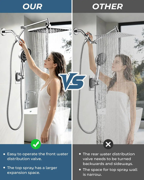 Ultra Wide Rain Shower Combo With Handheld High Pressure Chrome Finish Delivers Top Shelf Water Flow For Your Daily Bathroom Glow Up And Soothing Personal Care Sessions