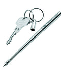 Telescoping Stainless Steel Keychain Ballpoint Pen With Ink Refills Ultra Compact Pocket Pen alongside keys on white background