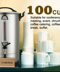 100 Cup Coffee Urn For Large Events And Catering, Industrial Coffee Dispenser With 1300W Quick Brew, Dual Wall Stainless Steel