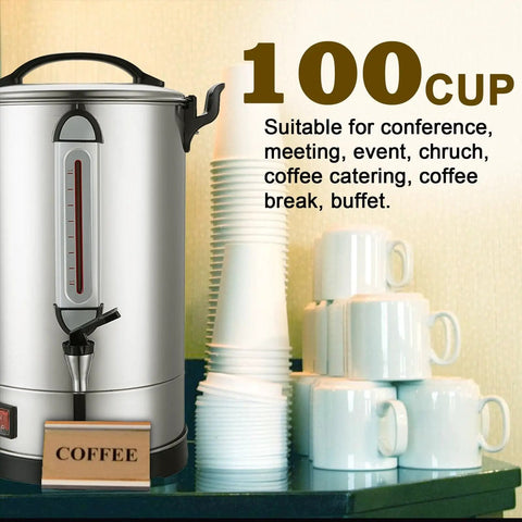 100 Cup Coffee Urn For Large Events And Catering, Industrial Coffee Dispenser With 1300W Quick Brew, Dual Wall Stainless Steel