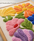 Punch Needle Kit With 16 Inch Wood Frame For Beginners Create Handmade Wall Art, close-up of colorful punch needle design