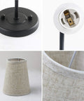 Close-up of Two Pack Vintage Linen Fabric Shade Wall Sconces Hardwired Bathroom Vanity Lights Black Finish Industrial Wall Mount