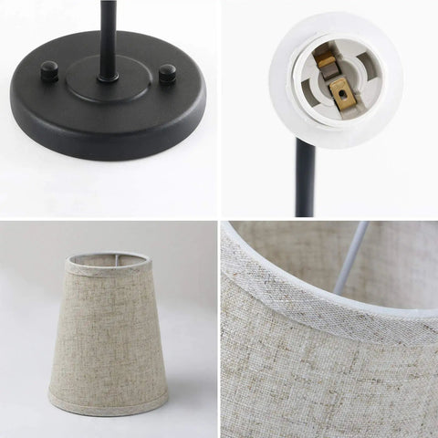Close-up of Two Pack Vintage Linen Fabric Shade Wall Sconces Hardwired Bathroom Vanity Lights Black Finish Industrial Wall Mount