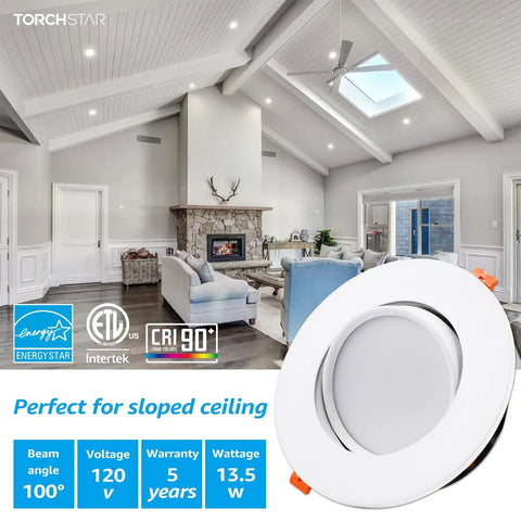 Six Inch Gimbal LED Recessed Light With Junction Box Air Tight IC Rated 13.5W Canless Dimmable Downlight 5000K Directional Swivel For Tight Ceilings High CRI 90 Plus ETL Pack Of Four