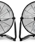 Two 12 Inch High Velocity Floor Fans With 3 Speed Settings, Heavy Duty Metal Construction for home, garage, greenhouse use, 1800 CFM airflow.