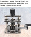Upgrade Your Gear With This Heavy Duty Stainless Steel Wire Stripping Machine For Electric Drills Featuring Hand Crank Scrap Copper Cable Peeling Tool For 2 To 20mm Diameter Wires Robust Build Quality For Tough Jobs with knob and gears on stainless steel frame.
