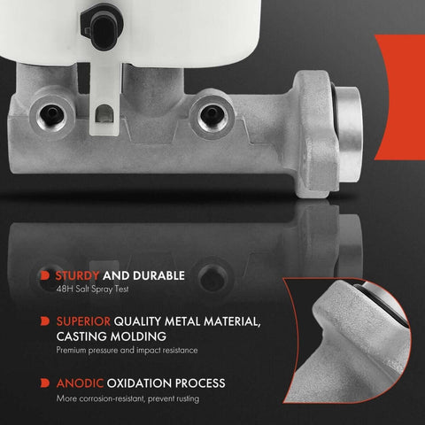 Brake Master Cylinder With Reservoir And Sensor For Chevy GMC Cadillac Trucks And SUVs Fits Silverado 1500 Sierra Tahoe Yukon Suburban And Escalade 2009 2014 Perfect Replacement, showing anodic oxidation process and metal material close-up.