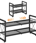 Expandable Two Tier Metal Shoe Rack Organizer For Entryway And Closet Adjustable Length From 18.6 To 30.5 Inches Holds Up To 8 Pairs Black Shoe Shelf With Four Hooks For Garage Door Entrance