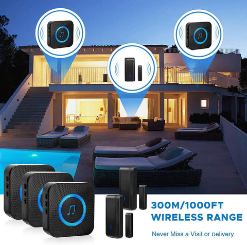 Waterproof Wireless Door Alarm With Adjustable Volume Chime For Home Or Business 1000 Ft Range 55 Melodies And 3 Alarms Sensor