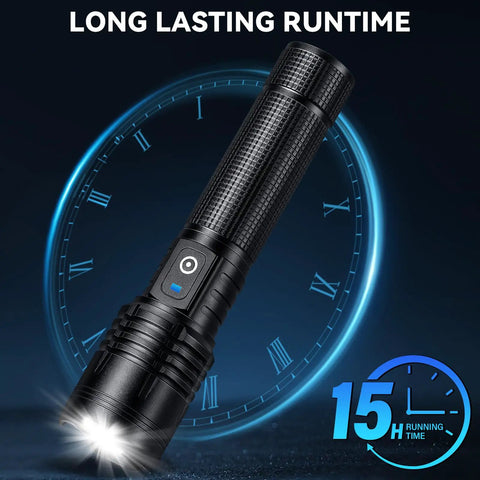 Image of Rechargeable LED Flashlight Beast Bright 100,000 Lumens Tactical Torch with 5 Modes and long lasting runtime.