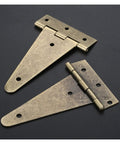 Vintage T-Shape Metal Cabinet Hinges 4 Pack With Screws, Antique Bronze Finish, 10cm Flat Furniture Hardware, close-up