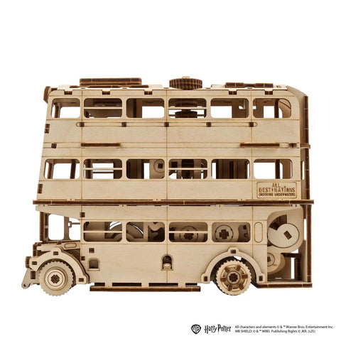 Knight Bus 3D Puzzle With 268 Pieces And 7.7 Inch Build Size Transformable Triple Decker Design, Spring Powered Motor, Flip Gear Coasting, Pre Laser Cut Wood Panels And No Glue Needed For Quick Hands On Fun side view