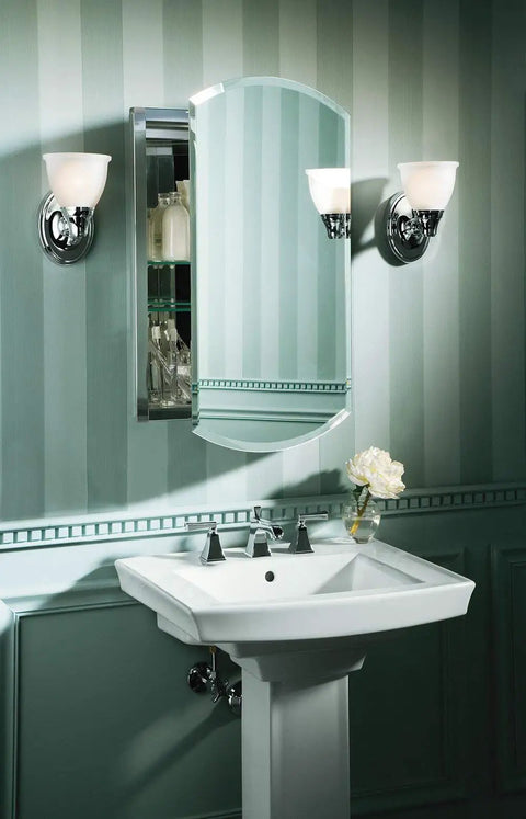 Archer Aluminum Space-Saving Single-Door Bathroom Medicine Cabinet With Mirror, 20-Inch Wide By 31-Inch High, in elegant bathroom.