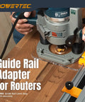 Top Tier Router Guide Rail Adapter For Bosch 1617 Plunge Router With Track Saw Compatibility in use on wood surface.
