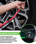 Heavy Duty Tire Pressure Gauge With Inflator And Air Chuck 4 Way Tool Valve Cores And Air Compressor Attachments in use on car tire