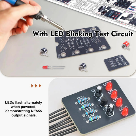 Beginner Soldering Practice Board NE555 Simulation Project Kit with LED test circuit for DIY electronics learning