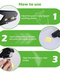 Instructions for using Heavy Duty Slot Punch Handheld Hole Puncher with adjustable depth for ID cards, luggage, and name tags.