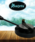 Assorts ball turning attachment with graduation scale for lathe; black metal tool with long handle and round base.