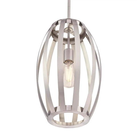 Farah One Light Indoor Pendant in Brushed Nickel Finish, Sloped Ceiling Compatible, 16 Inch Height and 10 Inch Diameter