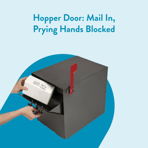 Opening of Oasis Classic Locking Post Mount Mailbox Built Tough With Heavy Duty Galvanized Steel Exterior Weatherproof Seal with envelope insertion