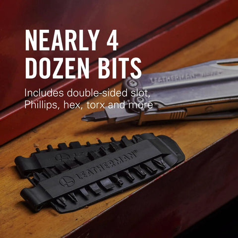 21 Double Ended Screwdriver Bits Bit Kit on wooden surface with slots for Phillips and hex bits