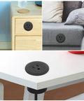 2 Inch Flush Mount Desk Power Grommet With Built In US Outlet And 3.28 Ft Heavy Duty Cord, installed on various surfaces.