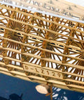 Detailed view of 1:453 Scale D LZ129 Airship Wooden DIY Model Kit showcasing laser-cut wooden parts and intricate design.