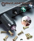 Beefy 50 Pack Multi Grip Rivet Nut Kit With 5/16-18 Steel Rivet Nuts, showing threaded inserts and tool in carbon steel.