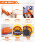 6 Pack All Season Flame Retardant Cotton Hard Hat Sweatbands installation guide with visuals of helmet liner attachment.