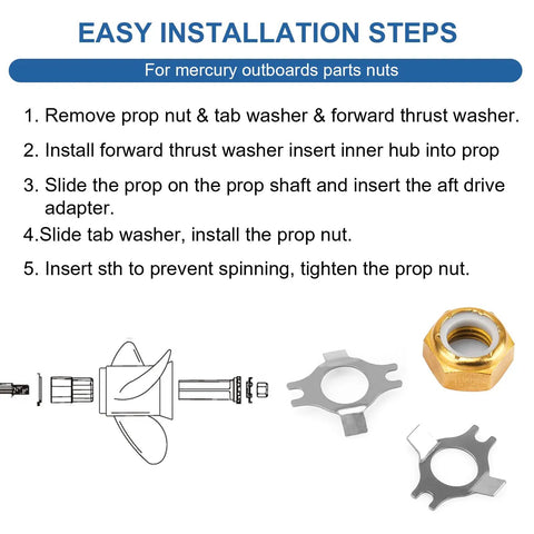 Marine Prop Nut Kit 18-3702 For 35 To 70 HP Outboards With 2 Lock Washers Fits Mercury Engines installation diagram