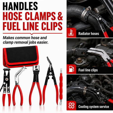 5 Piece Auto Electrical Disconnect Pliers Kit With Connector And Terminal Removal Tools for hose clamps and fuel line clips