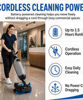 Professional Compact Battery Powered Walk Behind Floor Scrubber Machine With Built In Squeegee in a salon setting, showing cordless operation.