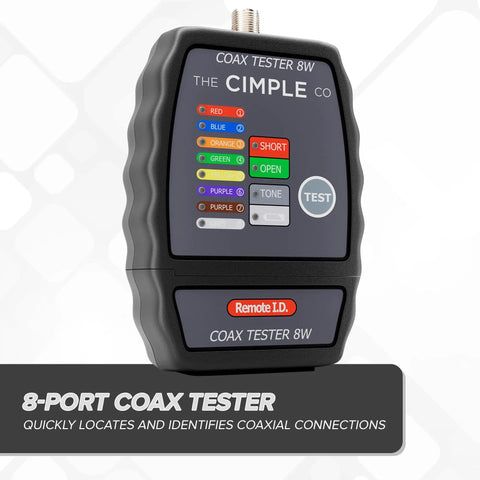 Front view of 8 Port Coax Cable Tester Mapper And Toner With Color Coded Remotes, showing LED indicators and test button.