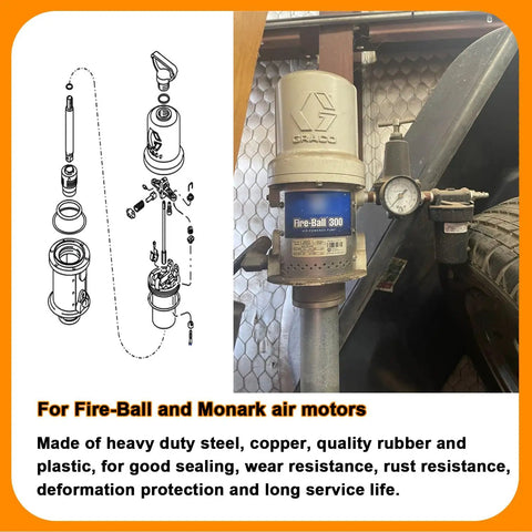 Air Motor Repair Kit 238286 Replacement for 5 to 1 Fire Ball 300 Pumps shown with installation diagram and pump image