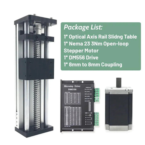 Heavy Duty Nema 23 Motor Sliding Table Kit With Linear Guide Rail And Precision Optical Axis Slide Stage For Dc 24v Cnc Workbench, close-up of components.