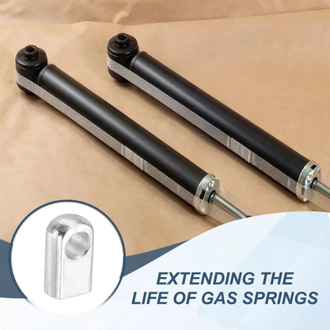 Six Pack M8 Gas Spring End Fittings Foot Mount Flanges Silver Steel With Zinc Plating 8mm Hole M8 Thread Overall 27x15x10 Square Head Durable Gas Strut Hardware For Cabinets Hatches And Furniture, pair shown