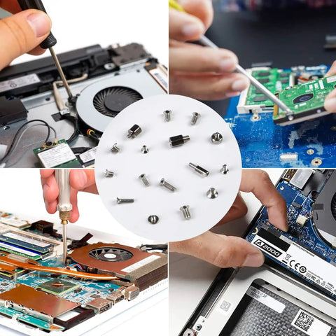 Heavy Duty M.2 SSD Screw Kit Offering Smooth Setup Featuring Rock Solid Standoffs For Asus Gigabyte MSI Asrock Motherboards includes various screws and tools.