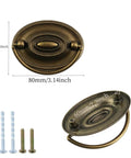 Eight Pcs Old School Antique Brass Bail Drawer Pulls Set for Furniture showing front and back with screws, 3.14 x 2.2 inch size.