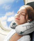 Woman using U Shaped Travel Neck Pillow For Long Flights And Road Trips, Ergonomic Cervical Support Cushioned Head And Neck Rest