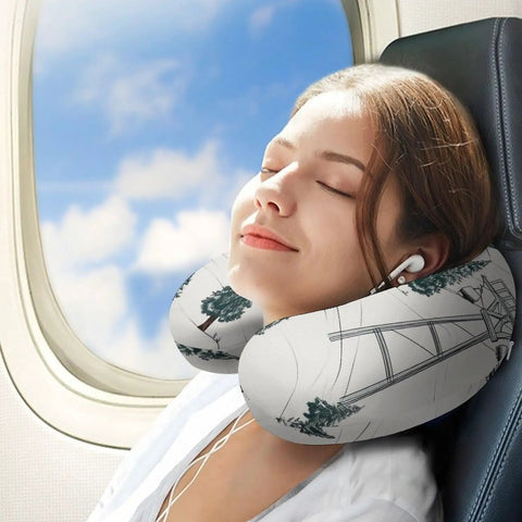 Woman using U Shaped Travel Neck Pillow For Long Flights And Road Trips, Ergonomic Cervical Support Cushioned Head And Neck Rest