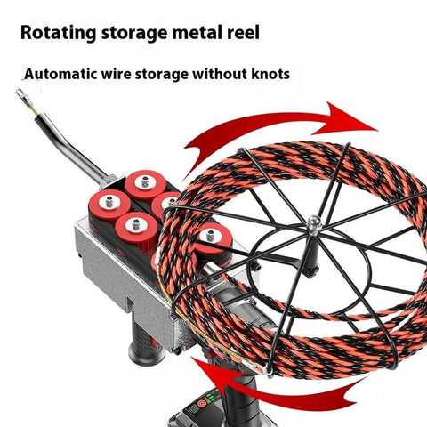 Electric Wire Puller With 150kg Max Pulling Force And Automatic Cord Stringing, featuring a rotating storage metal reel.
