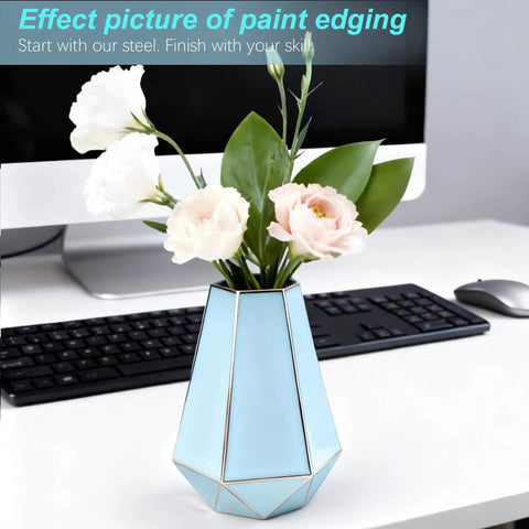 Blue vase project from Beginner Welding Practice Kit 17 Gauge 304 Stainless Steel Plate For TIG MIG Mastery on a desk