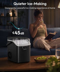Grab And Go Countertop Nugget Ice Maker Churning Crisp Sonic Pellet Chips Up To Forty Pounds Daily, Four Minute Rapid Freeze, Sturdy Carry Handle placed in cozy living room setting.
