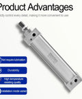 Standard Pneumatic Cylinder SC 50-150 With Port Size PT Quarter Inch, 50mm Bore, 150mm Stroke, Double Acting, Silver Finish