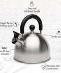 Whistling Stovetop Tea Kettle With Food Grade Stainless Steel, 1.5 Quart Capacity, Boils Fast, Cool Touch Folding Handle, Brushed Finish
