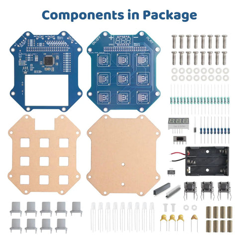 DIY Hands On Electronic Game Kit With 3 In 1 LED Game Soldering Project components including PCBs and accessories.