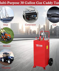 30 Gallon Portable Heavy Duty Gas Caddy With Wheels, Fuel Storage Tank for Gasoline and Diesel, city background view