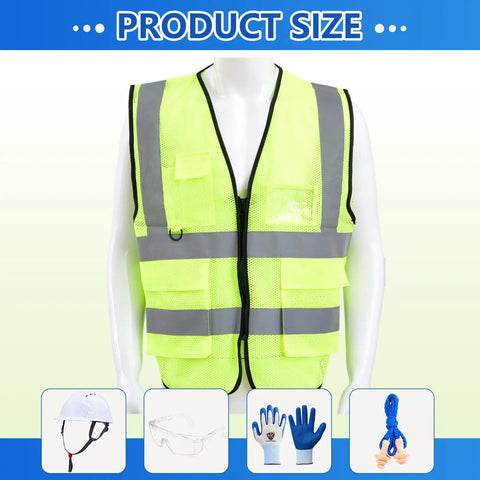 All In One XL PPE Safety Kit With Glasses Earplugs Hard Hat Nitrile Gloves And Reflective Vest for construction site use
