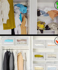 4 Pack Linen Storage Bins With See Through Window For Closet Organization And Home Organization neatly arranging clothes in closet