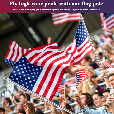 Crowd waving Six Foot Flag Pole Kit with Tangle Free Spinning Design Weather Resistant Rustproof Stainless Steel Pole for 3x5 Flags at event.